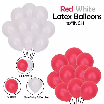 100 Red & White Plain Balloons Birthday Party Theme BALOONS Sport Country Event • £4.59