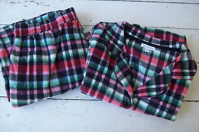 $22 • Buy Vera Bradley Fleece Pajama Set~White/Green/Black/Red Plaid~Women's Large~NEW