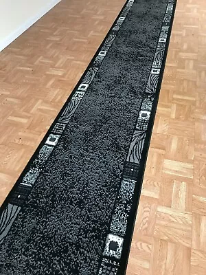£12 • Buy Black Grey Carpet Runner Long Rug For Stair Hallway Corridor Foyer Modern Design