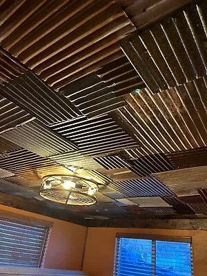 10 Pcs. 2 X 2 (40 Sq. Ft.) DROP CEILING TILES RECLAIMED CORRUGATED BARN ROOFING • $60