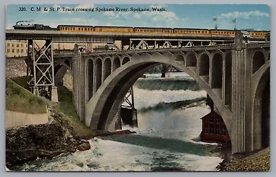 Washington Spokane CM& St P Train Crossing River Postcard • $4.49