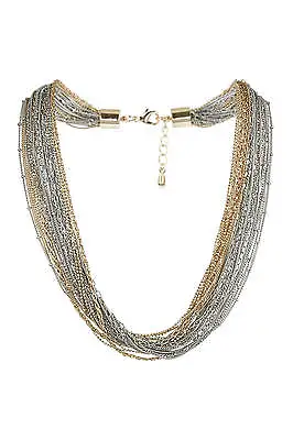 Freedom At Topshop Fine Chain Multi Row Necklace - Gold/Silver RRP £14.50 New • £8.49