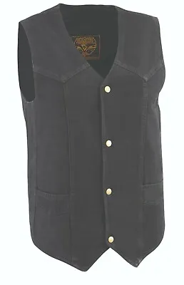 Milwaukee Leather DM1310 Men's Black Or Blue Denim Biker Vest Classic Snap Front • $37.99