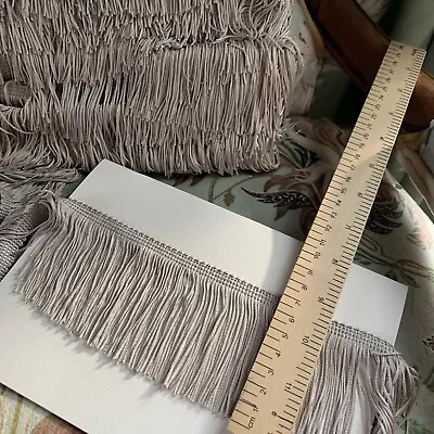 Quality 7cm Silky Chainette Lampshade Fringe SILVER-GREY 1m F055 • £3