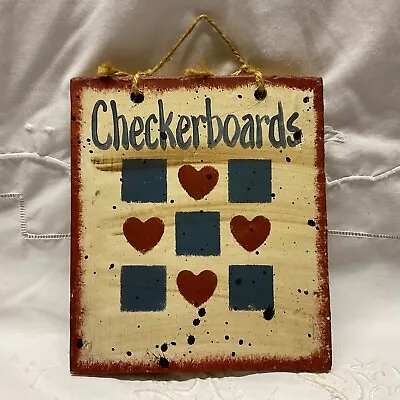 Vtg. FOLK ART CHECKERS BOARD GAME “PLAQUE” Handcrafted 5.5 X 5 In. • $3.99