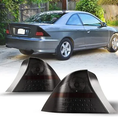 For 2001 2002 2003 Honda Civic Coupe LED Brake Tail Lights Rear Lamps Black Pair • $143.99