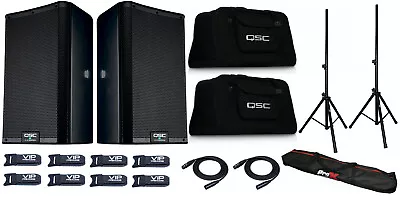 2x QSC K12.2 Powered PA Speaker 2000W + 2x K12 Totes + 2x Stands W/ Bag + Cables • $2099.97