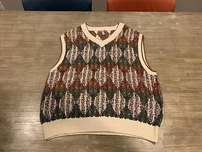 NICE Hip URBAN OUTFITTERS Lucas Argyle Sweater Vest Green Brown White Sz XL • $44.95