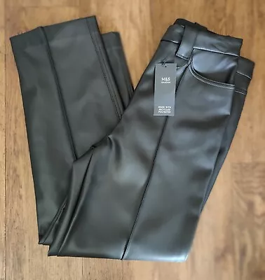 £14.99 • Buy M&S Leather Look Straight Leg Trousers UK 8 Reg