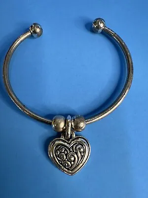 Vintage Silver Tone Slim Cuff Bracelet Heart Charm • $3.99