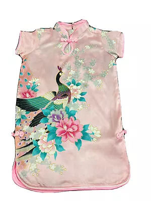 BEN THANH 100% Silk Baby Child Size 2 Asian Chinese Silk Pink Peacock Dress NWT • $18.36