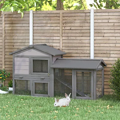 5ft Wooden Rabbit Guniea Pigs Hutch With Run 2 Tiers Outdoor Cage Pet House • £106.99