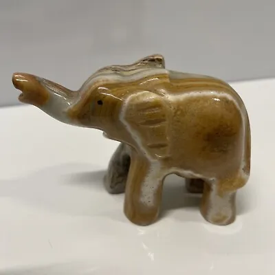 Small Handmade Onyx / Marble Elephant Sand Beige Wild Animal Ornament Home Decor • £8.99