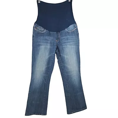 MOTHERHOOD MATERNITY INDIGO BLUE Over Belly Boot Cut Denim Jeans Super Stretch S • $16.99