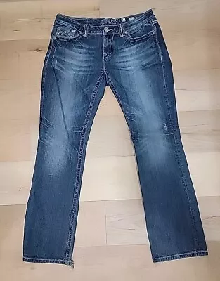 Miss Me Women Easy Boot Cut Jeans Size 31 R Blue Denim Embellished Mid Rise • $29.99