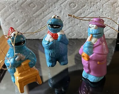 Sesame Street Cookie Monster Muppets Set Of 3 1977 Ceramic Christmas Ornaments • $22