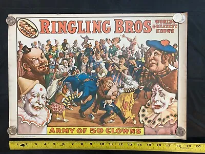 $10 • Buy Vintage 1960 RINGLING BROTHERS ARMY OF 50 CLOWNS Circus World Museum Poster 