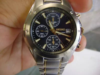 SEIKO Chronograph SND385  Black Tachymeter Men's Watch  New • $99