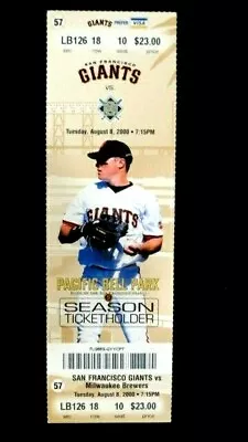 San Francisco Giants Vs Brewers Game #57 Ticket Stub 8/8/00 At Pac Bell Park • $16.81