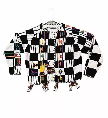 Vintage Michael Simon New York Checkered Button Up Sweater Cardigan Retro OSFA • $60