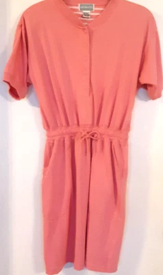$12.99 • Buy Vintage Gina Peters Dress Women S Pink Henley Knit Athleisure Tie Waist Pockets