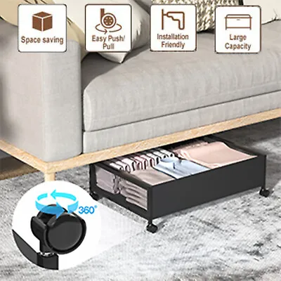 Rolling Under Bed Storage Box Lid Bedding Drawer Container Toy Clothes On Wheels • £17.95