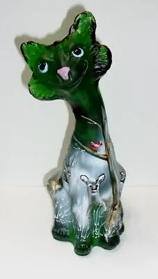 Fenton Glass Emerald Green Deer Family Alley Cat Figurine Ltd #21/61 JK Spindler • $369.50