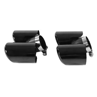 ✧⁺ Glossy Black Quad Exhaust Tip Stainless Steel Carbon Fiber Tail Throat For • $272.65