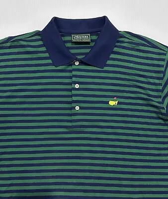 Men's Masters Collection Size L Green Navy Blue Striped Pique Polo Golf Shirt • $16.22