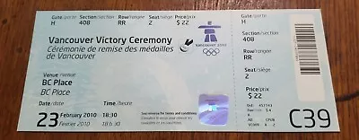 Vancouver 2010 Olympics Ticket Victory Medal Ceremony Unused Feb 23 • $14.72