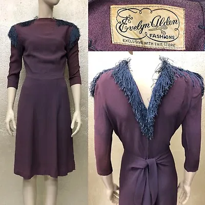 Antique VTG 1930s-40s Ladies Purple Rayon Fringe Dress Project Costume AS-IS • $52