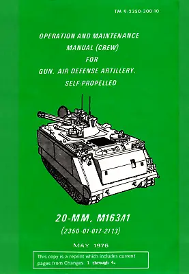 476 Page 1985 TM 9-2350-300-10 M163A1 VULCAN VADS Air Defense Manual On Data CD • $14.99