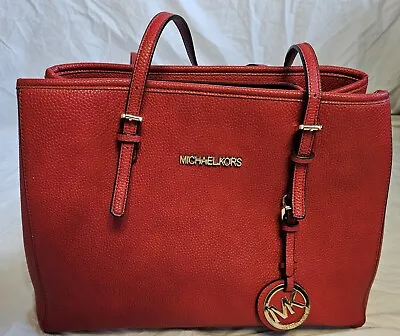 Michael Kors Jet Set Travel Saffiano Red Shoulder Medium Tote With Compartments  • $50