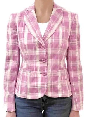 MOSCHINO Cheap & Chic Puckered Pink Plaid Fitted Blazer BARBIE Italy Size 42 /4 • $72.99