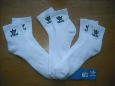 Mens/Womens NWT Adidas Quarter Ankle Socks 3prs White TREFOIL Logos Cushn Sz:M-L • $13.75