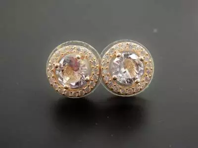 Morganite Color CZ And Halo Rose Gold Over Sterling 10mm Stud Earrings • $20