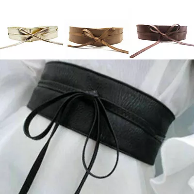 Ladies Waist Wide Dress Belt Tie Corset Cinch Lady Soft PU Leather Wrap Aroundn • £7.30