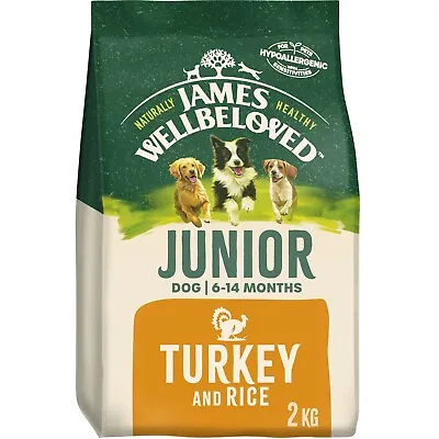 2kg James Wellbeloved Natural Junior Complete Dry Dog Food Biscuit Turkey & Rice • £10.99