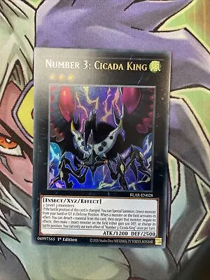 BLAR-EN028 Number 3: Cicada King Ultra Rare 1st Edition NM Yugioh Card • £4.75