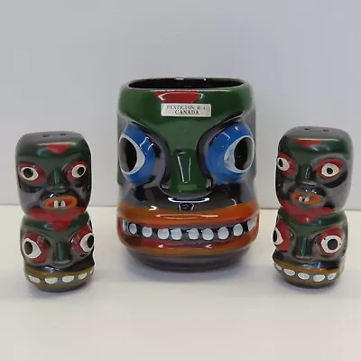 Vintage 1950s Victoria Ceramics Redware Japan Totem Pole Mug Salt & Pepper Set • $21.91