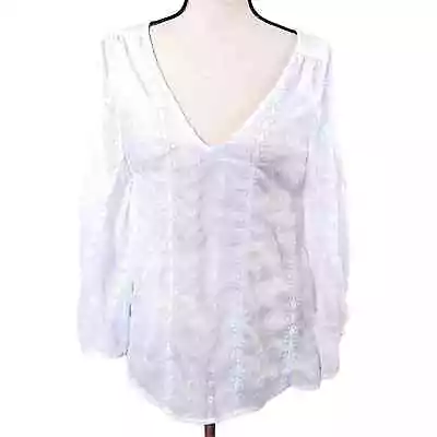 Nicole Miller Size Small S White Flowy Blouse Sheer V Neck Top Summer Boho Indie • $15