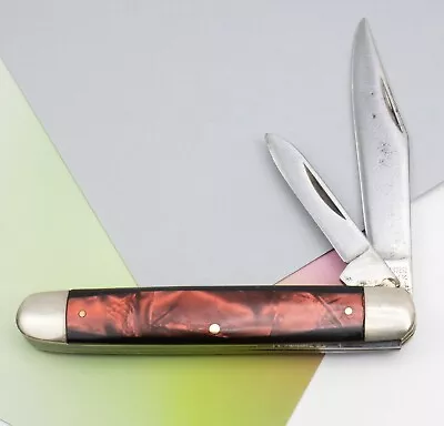 VTG Kutmaster Utica N.Y. USA Red Cracked Ice Celluoid 2 Blade Pocket Pen Knife • $39.95
