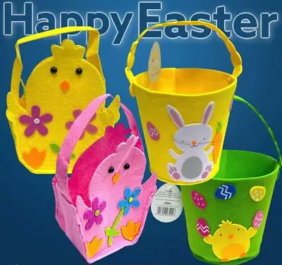 £8.99 • Buy Chick Treat Bucket Easter Felt Basket Treat Basket Handle Egg Hunt Soft Party