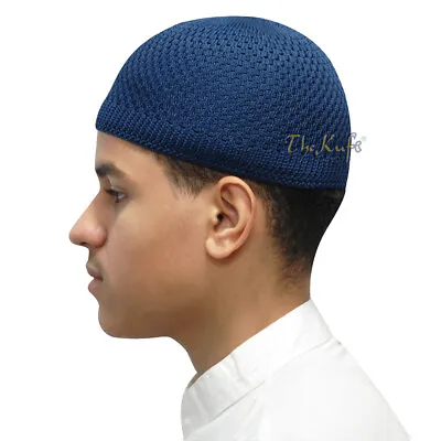 Dark Blue Kufi Cap Open-weave Nylon Knit Stretch Muslim Beanie Skull Prayer Hat • $9.21