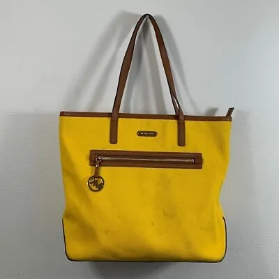 Michael Kors Tote Bag Womens Large Sunflower Yellow Canvas Kempton Purse • $31.19