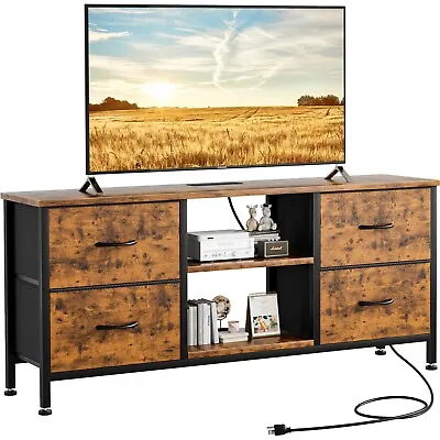 4 Drawer Dresser 43  TV Stand With Power Outlet Chest Of Drawers Storage Brown • $64.99