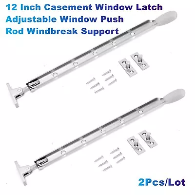 2Pcs 12Inch Casement Window Latch Adjustable Push Rod Windbreak Support &Screws • $7.81