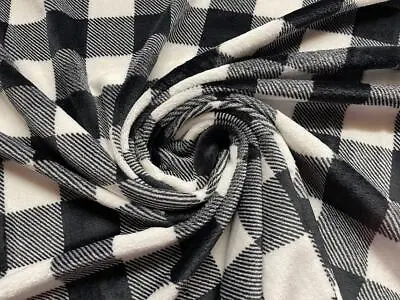 Double Sided Super Soft Cuddle Fleece Fabric Material LUMBERJACK BLACK WHITE • £1.99