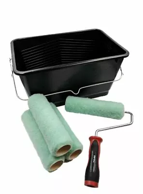 6pc Paint Kettle Roller Tray 9  Sleeves & Frame Set 15L Scuttle Bucket • £8.99