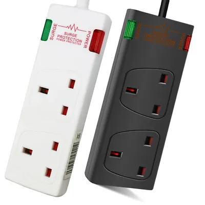 £9.99 • Buy 2 Way Gang Surge Protected Mains Extension Lead UK Plug Cable Electric Sockets